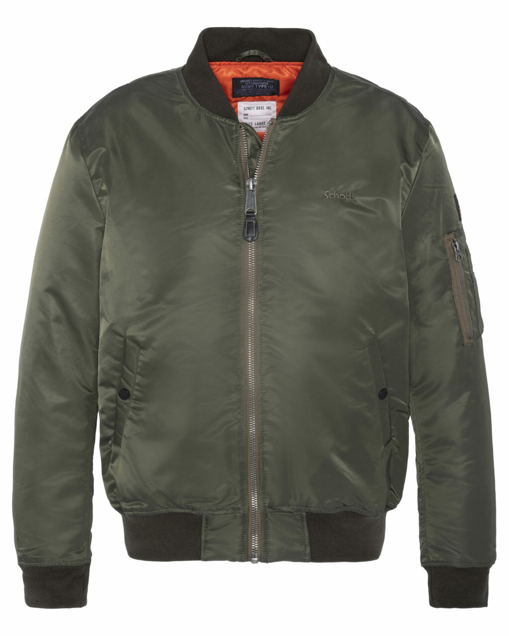 Vue de face du bombers homme Schott JET17 couleur kaki